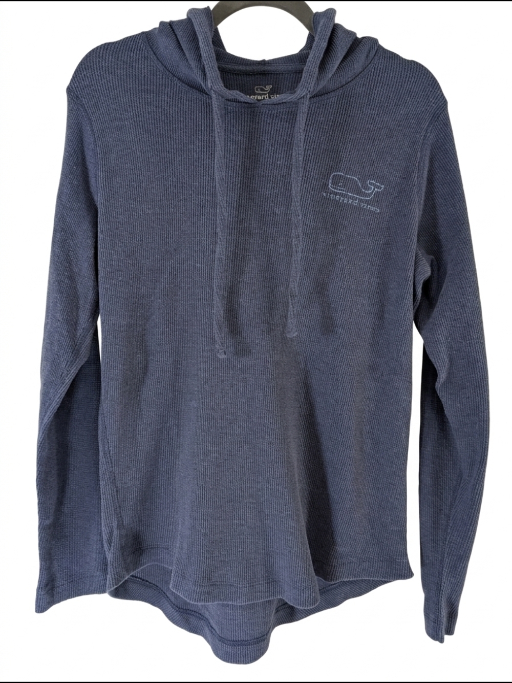 Vineyard Vines Waffle Knit Hoodie Navy Blue Whale Logo - Preppy Coastal - M